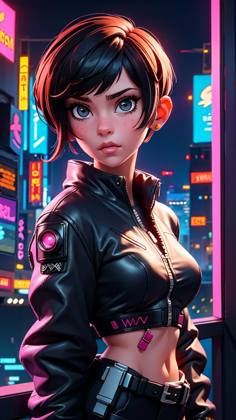 girl with short hair, cyberpunk style, best quality