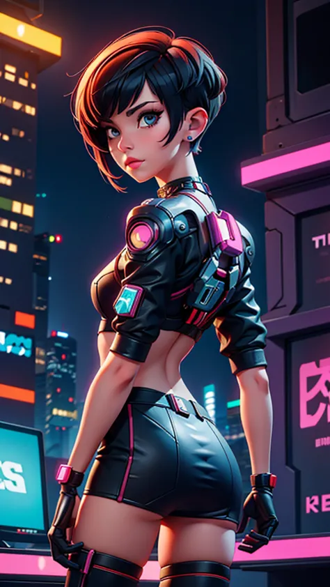 girl with short hair, cyberpunk style, best quality