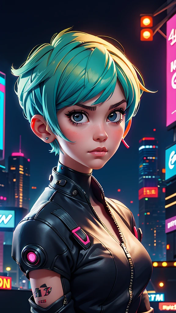 girl with short hair, cyberpunk style, best quality