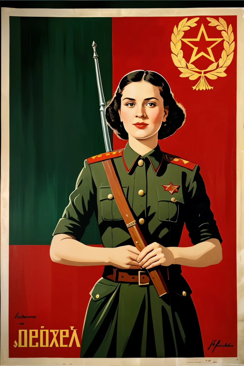 ((best quality)), ((masterpiece)), (detailed), 1girl, arafed image of a woman in a military uniform holding a knife, soviet propaganda, soviet propaganda style, ussr poster, soviet propaganda poster, soviet era propaganda poster, soviet poster, soviet propaganda art, in a soviet propaganda style, propaganda poster, soviet advertisement, propaganda art, soviet propaganda poster style, soviet propaganda painting, soviet style, communist propaganda