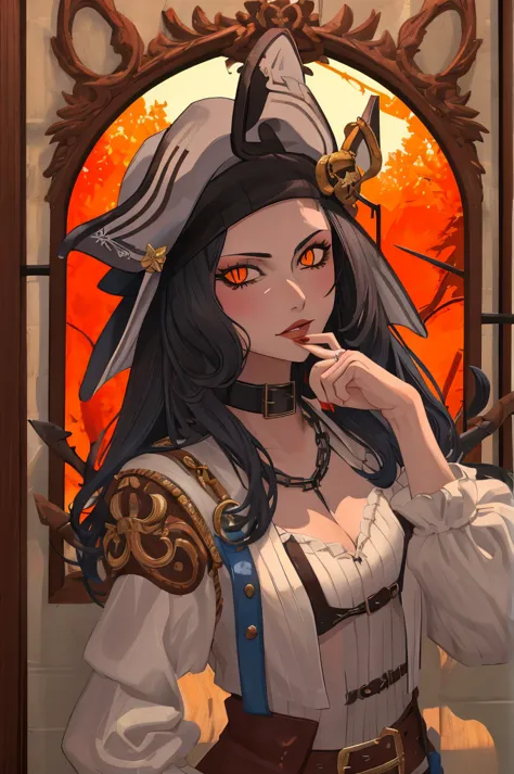 (8k, hd, best quality, intricate details, dark colors, masterpiece: 1.2) (suave woman: 1.5) a painting of a sexy pirate snake wi...