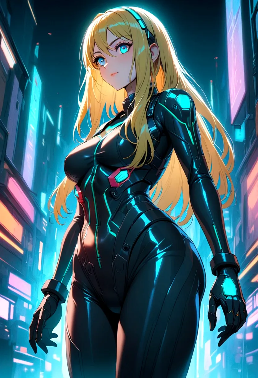 woman in cyberpunk suit samus amran