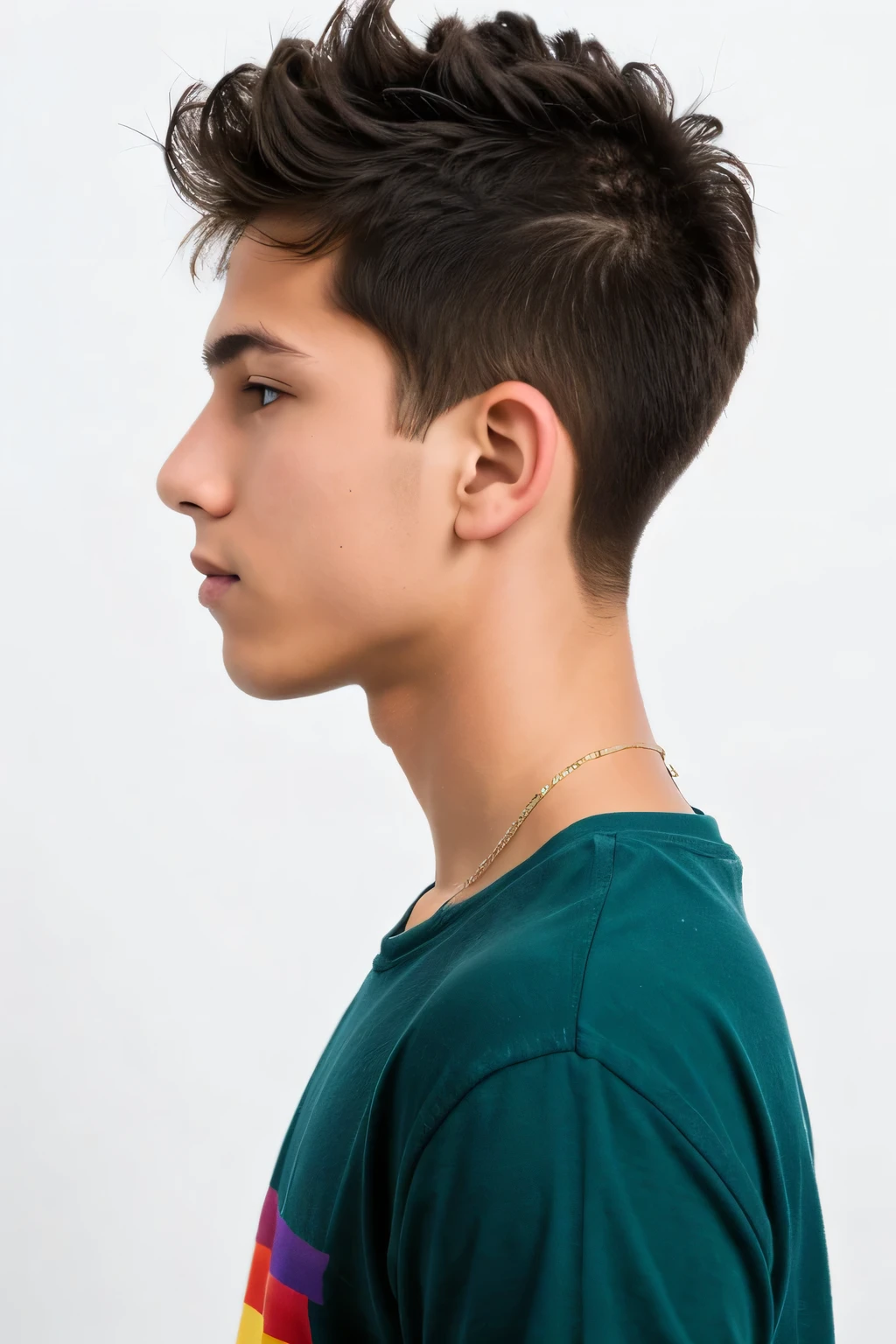 A close up of a young man with a short haircut and a green shirt - SeaArt AI