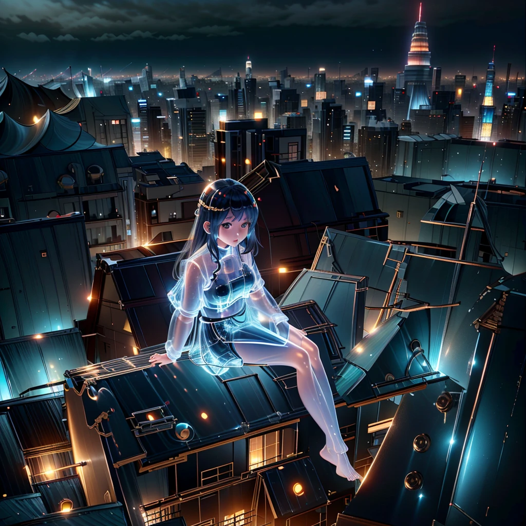 one Japanese Girl，Futuristic girl，A city background