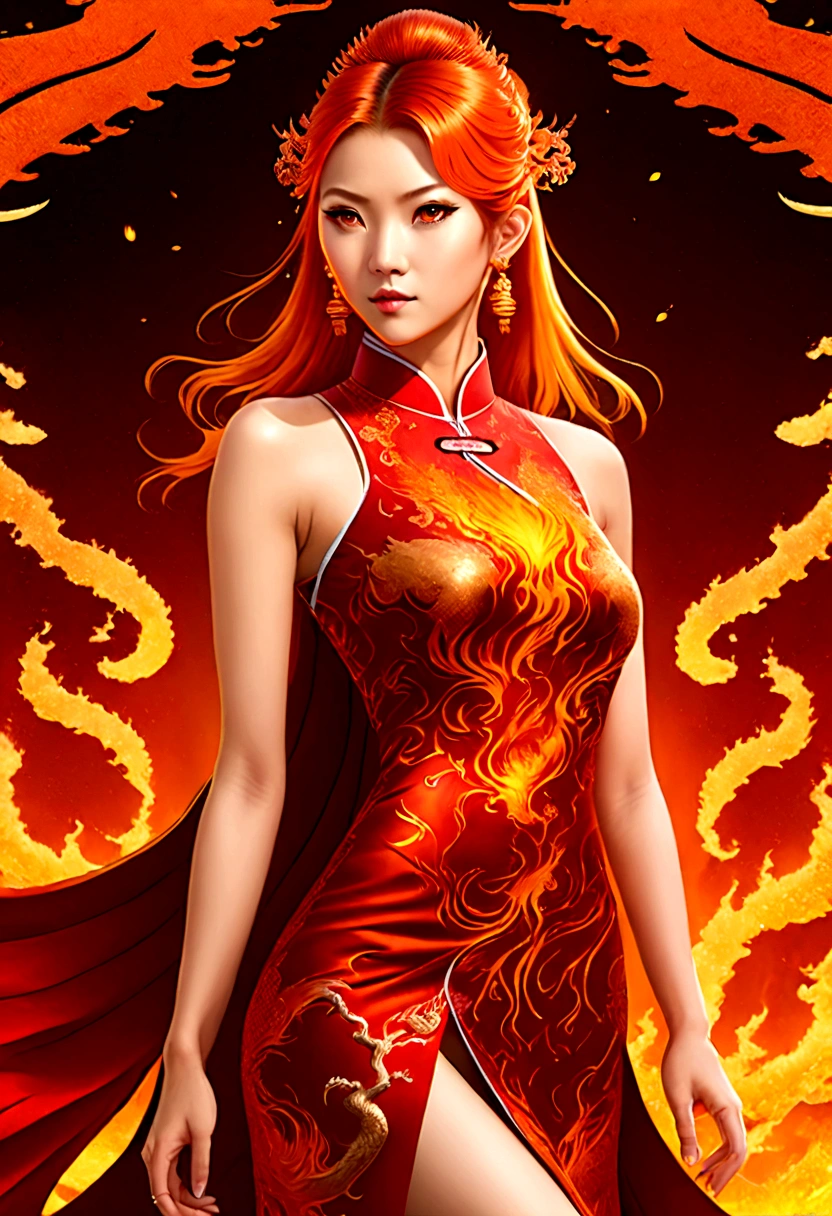 high details, best quality, 16k, [ultra detailed], masterpiece, best quality, (extremely detailed), full body, ultra wide shot, photorealistic, fantasy art, dnd art, rpg art, realistic art, an ultra wide picture of a female elf (intricate details, wearing fiery (Cheongsam: 1.3), Masterpiece, best quality: 1.5) goddess of fire ((fiery radiant aura)), controlling a swirling red fire, fiery red radiant magic (1.5 intricate details, Masterpiece, best quality), manipulating purple radiant magical symbols, [[divine symbols]] (intricate details, Masterpiece, best quality: 1.5), elf female, blond hair, long hair, hair with aura, with red radiant eyes, intense eyes, ((radiant eyes)), (( red glowing eyes)), she wears Cheongsam with fiery patterns, the fire leaps from the Cheongsam, fantasy volcano back ground, streams of lava, celestial background, ((divine worship atmosphere)), high details, best quality, highres, ultra wide angle, faize