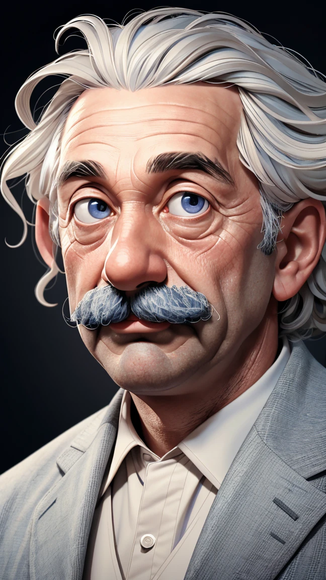 a highly detailed portrait of Albert Einstein, perfectly realistic, photorealistic, ultra-detailed, 8k, extremely realistic lighting, extremely detailed face and eyes, penetrating gaze, soft expressions, white curly hair, mustache, physicist, scientific genius, thoughtful, introspective, complex background, atmospheric lighting, dramatic shadows, warm color tones, masterpiece