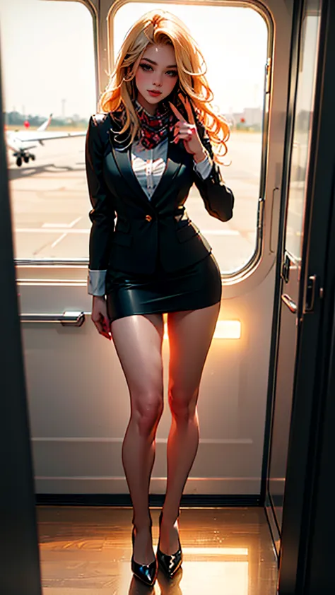 (ultra-detailed, photorealistic, best quality, 4k, 8k, highres, masterpiece:1.3), elin andersson, stunning flight attendant, tal...