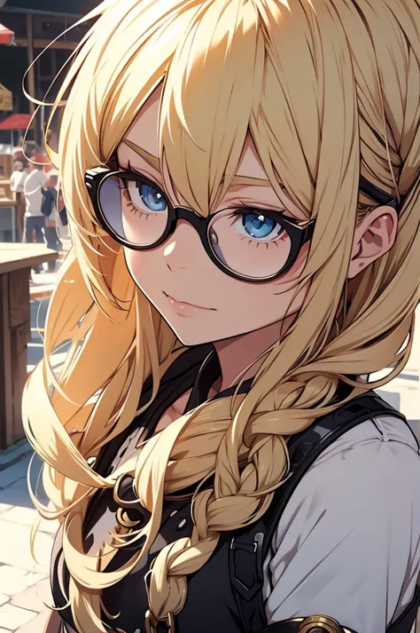 blonde, round glasses, cool, gear accessories, anime style