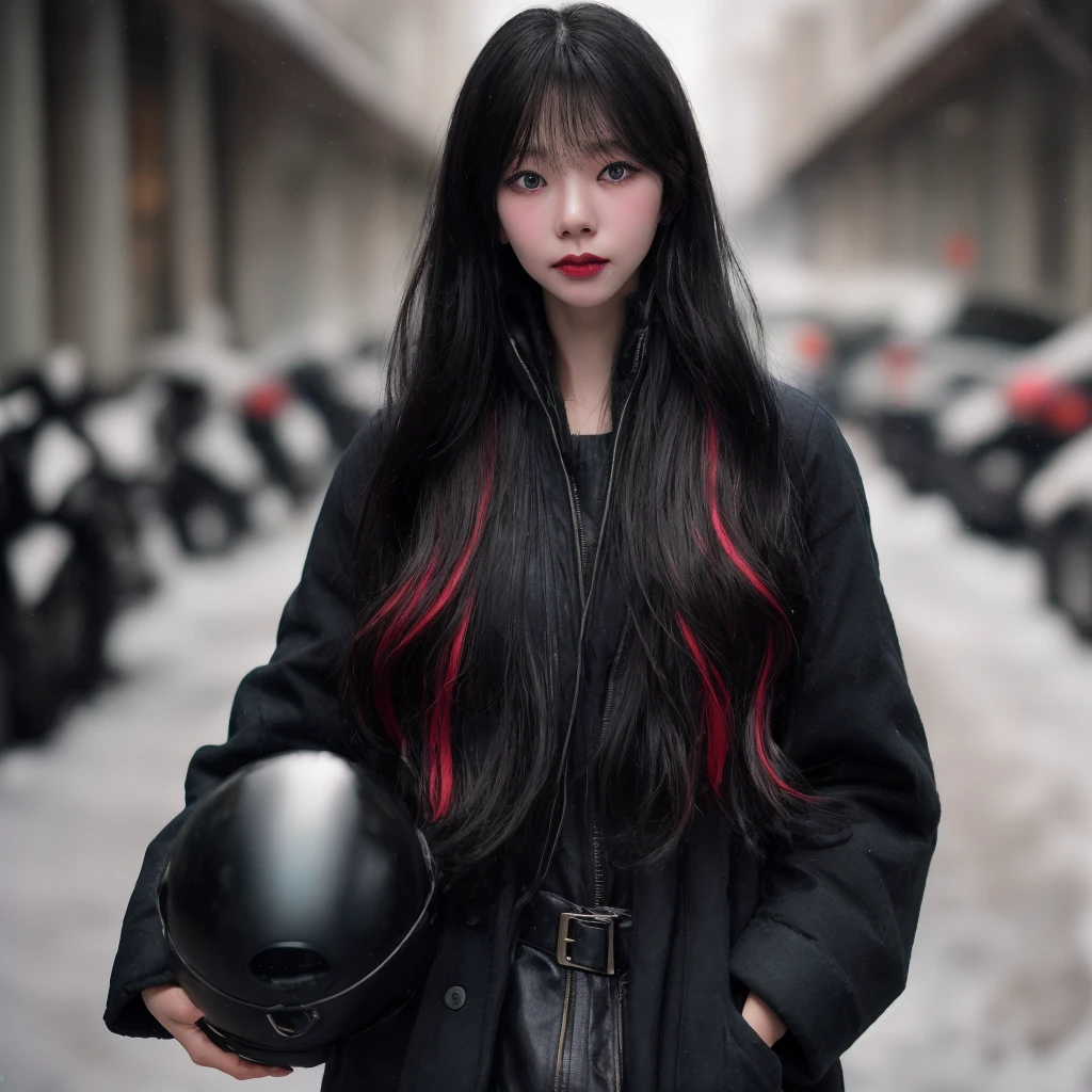 Best quality, 8k, perfect lighting, masterpiece, ultra high res, (photorealistic:1.4), raw photo,1girl, solo, realistic, looking at viewer, upper body, detailed arctic background, winter clothes, dynamic pose, snow, snowflakes, night, aurora sky, detailed oily skin, red lips, closed mouth,