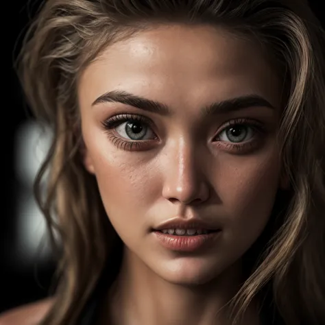 (close-up, editorial photograph of a 21 year old gigi hadid,POV, by lee jeffries, nikon d850, film stock photograph ,4 kodak por...