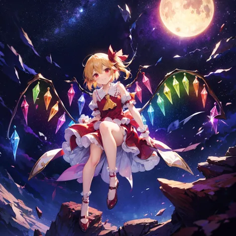 (((fantasy　flandre scarlet)))　((flaming spear　moonlit night　star　smile　drop down　catch the wind　end of the galaxy　broken glass))...