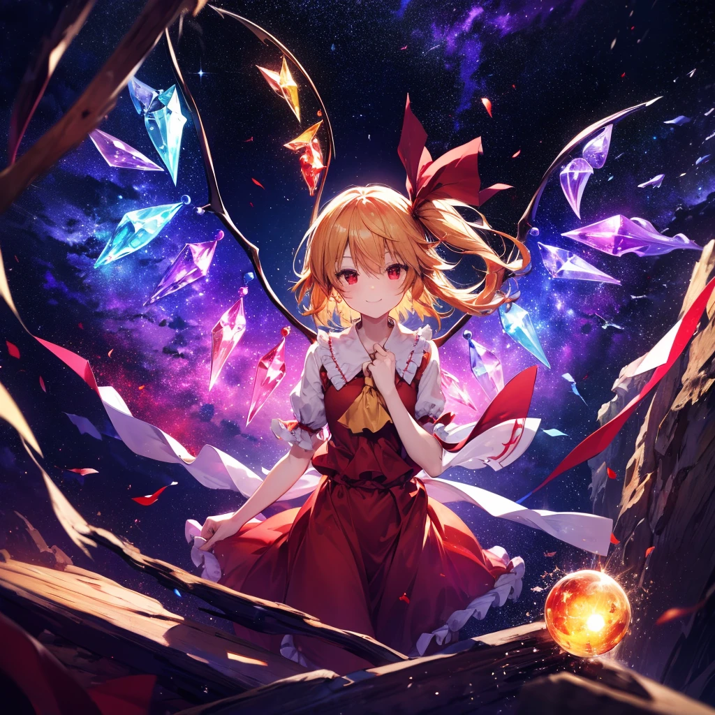 (((Fantasy　Flandre Scarlet)))　((Flaming Spear　Moonlit Night　star　smile　drop down　Catch the wind　End of the Galaxy　Broken glass))　(Shining Background　Shining Background)