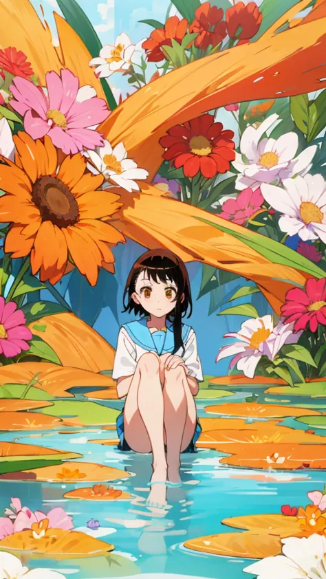 onodera kosaki, 
, serafuku, orange tie, light blue skirt, 
break
masterpiece, best quality, highres, break
,bored,old botanical...