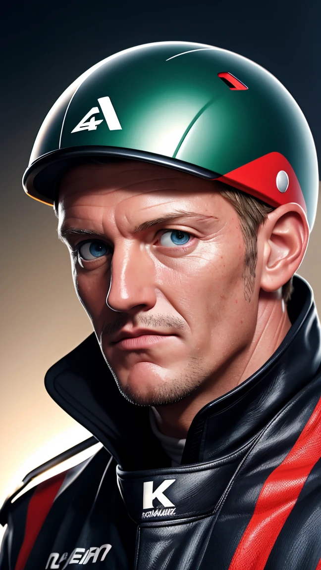 A portrait of Michael Schumacher, the legendary Formula One racing driver, (best quality,4k,8k,highres,masterpiece:1.2),ultra-detailed,(realistic,photorealistic,photo-realistic:1.37),extremely detailed face and eyes, hyperrealistic, motorsports, racing driver, racecar driver, racing suit, racing helmet, intense gaze, determined expression, dynamic pose, racing circuit, blurred motion background, cinematic lighting, vibrant colors, dramatic lighting, dramatic shadows