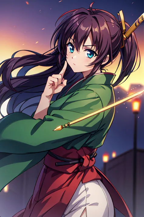 quality, masterpiece, high resolution, alone, （rurouni kenshin: saito hajime），（glaring eyes），roar，（spear) ，spear thrust，kimono，（...