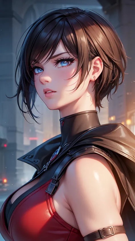 realistic, 1girl, ruby rose, rwby, hero shot, detailed face, beautiful detailed eyes, beautiful detailed lips, extremely detaile...