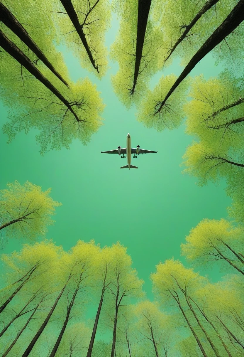 Minimalism，spring，Towering woods，airplane，Green Theme，Tilt view