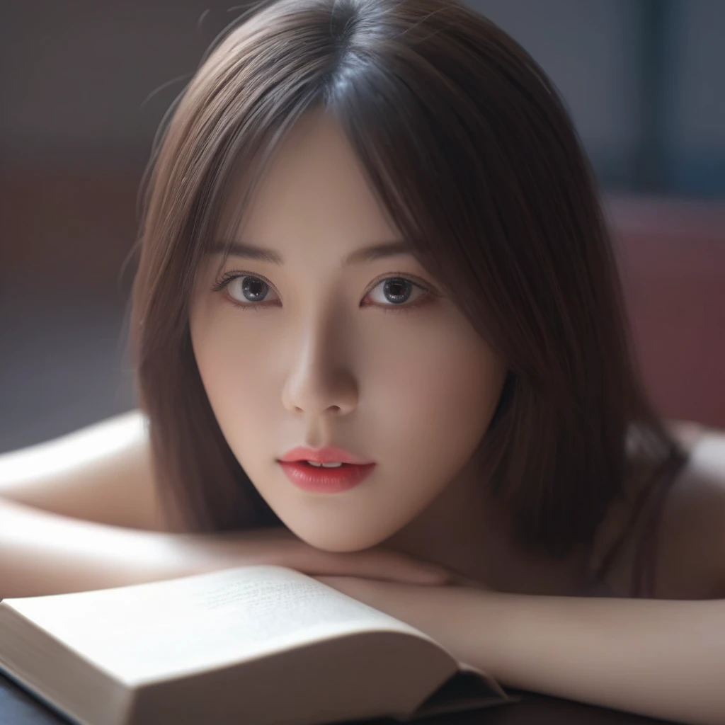 masterpiece, best quality, (realistic, photo-realistic:1), (RAW photo:1), extremely detailed CG unity 8k wallpaper, yangmi, sitting in a cafe and reading book, looking at viewer, detailed face, medium breasts, full body, crossed legs, an extremely delicate and beautiful, amazing, finely detail, official art, absurdres, incredibly absurdres, huge file size, ultra-detailed, extremely detailed, beautiful detailed girl, extremely detailed eyes and face, beautiful detailed eyes, dynamic angle, wide shot, cinematic lighting, moody lighting,