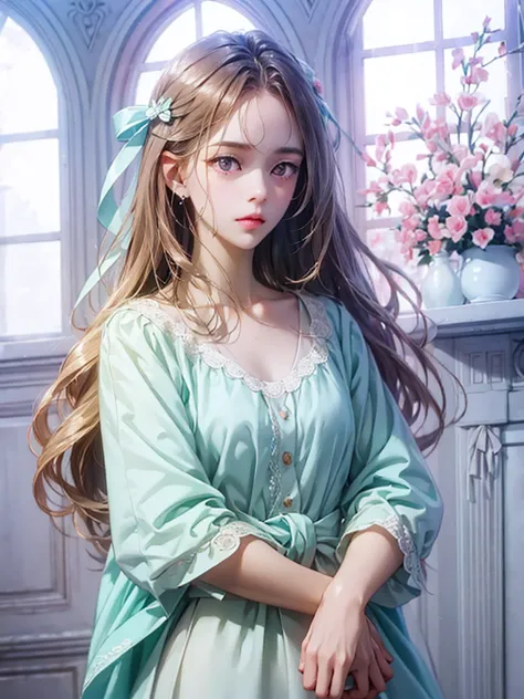 delicate　i have long hair　cute girl　pastel color clothes