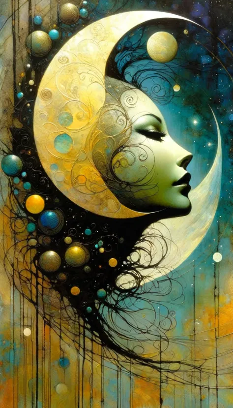 the moon, Artwork inspired by Dave Mckean, intricate details, oil painted
