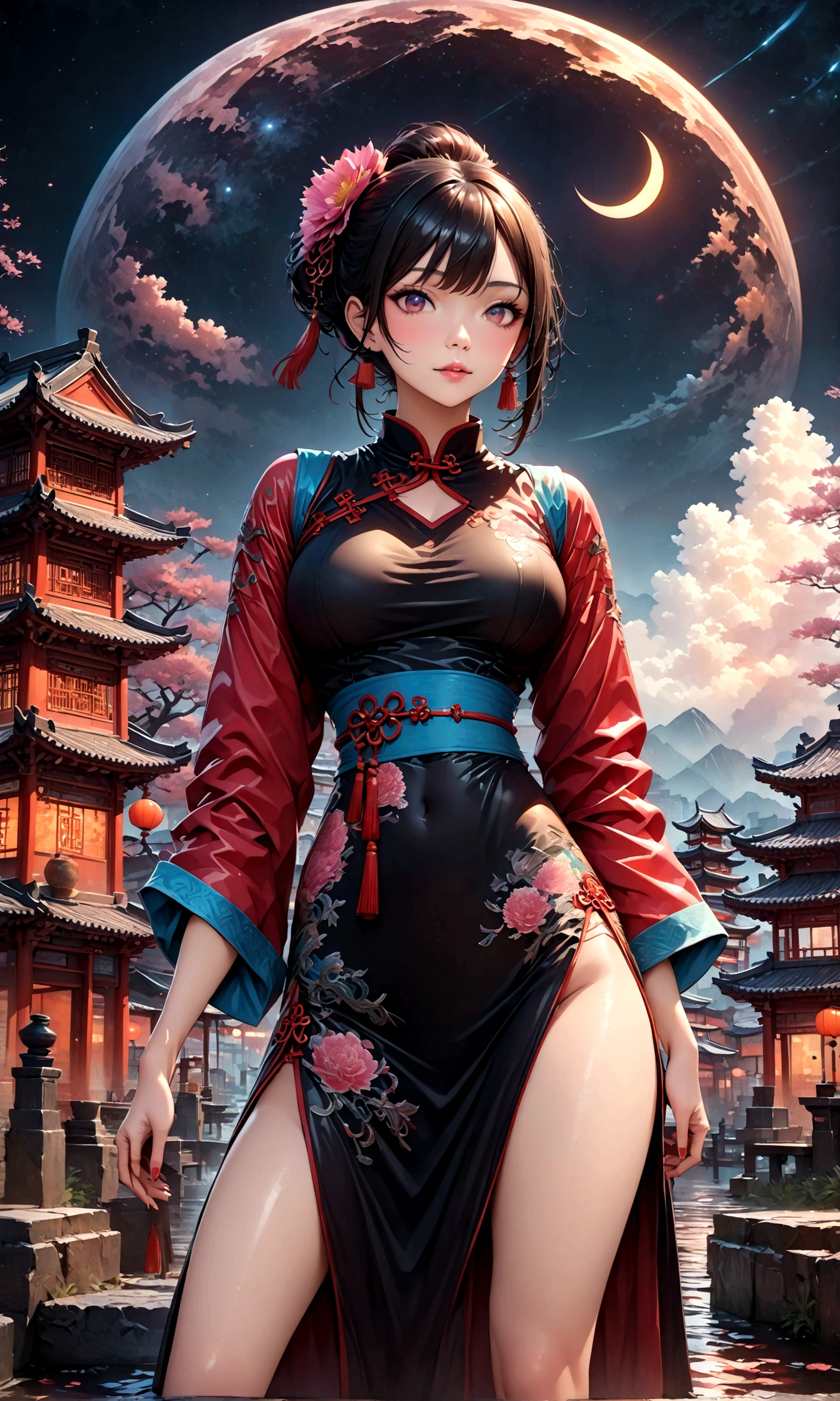 チャイナタウンの素晴らしい景色,赤い提灯の温かいライト,現代と歴史,幻想的で夢のような風景,ライト,風景の中に中国服を着た女性がいる.,彼女は魅力的で美しい、それ&#39;夜の上海のシンボルのようです.,リアルな肌の質感,写実的な,壊す,豪華な刺繍が施された中国の衣装,A 傑作 created by designers,最適な構成,ライト and Dark,壊す,,(傑作:1.3),(最高品質:1.4),(超詳細:1.5),高解像度,非常に詳細な,ユニティ 8k 壁紙,複雑なディテール,豊富なカラーバリエーション,アートワーク,レンダリング,(傑作:1.3),(最高品質:1.4),(非常に詳細な:1.5),高解像度,非常に詳細,ユニティ 8k 壁紙,芸術的な背景を描く,不条理な美しさ,もつれた,チャイナタウンでの幻想的で美しい夜