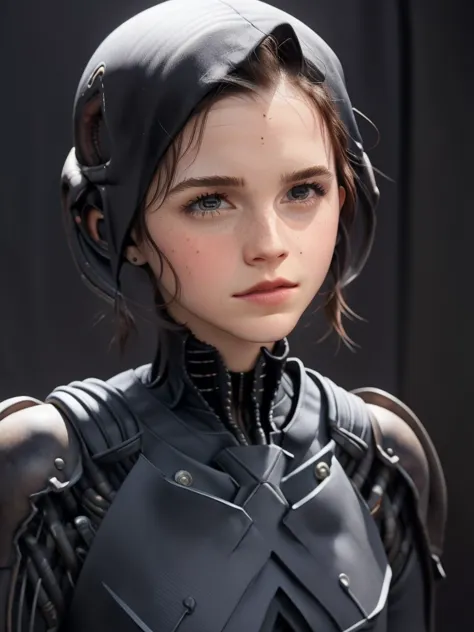 a detailed and beautiful girl trapped in an H.R. Giger style xenomorph relief, emotional female human face with Emma Watson, bio...