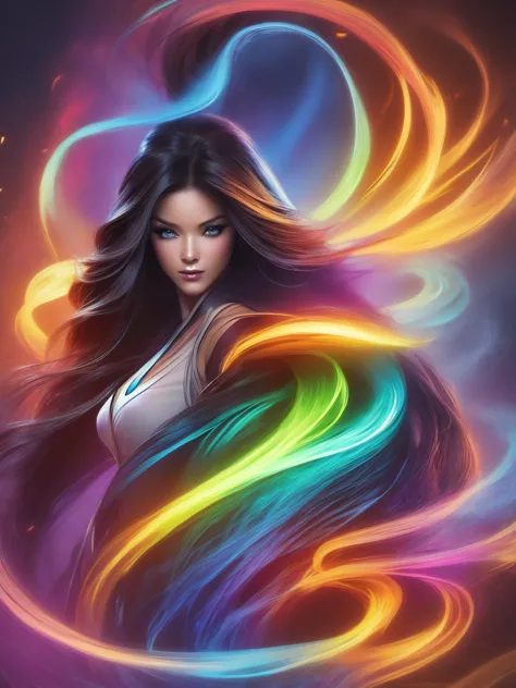 Drawing of a woman with long, colorful hair. Beautiful digital illustrations. Stunning digital art. Gorgeous digital art. A beau...