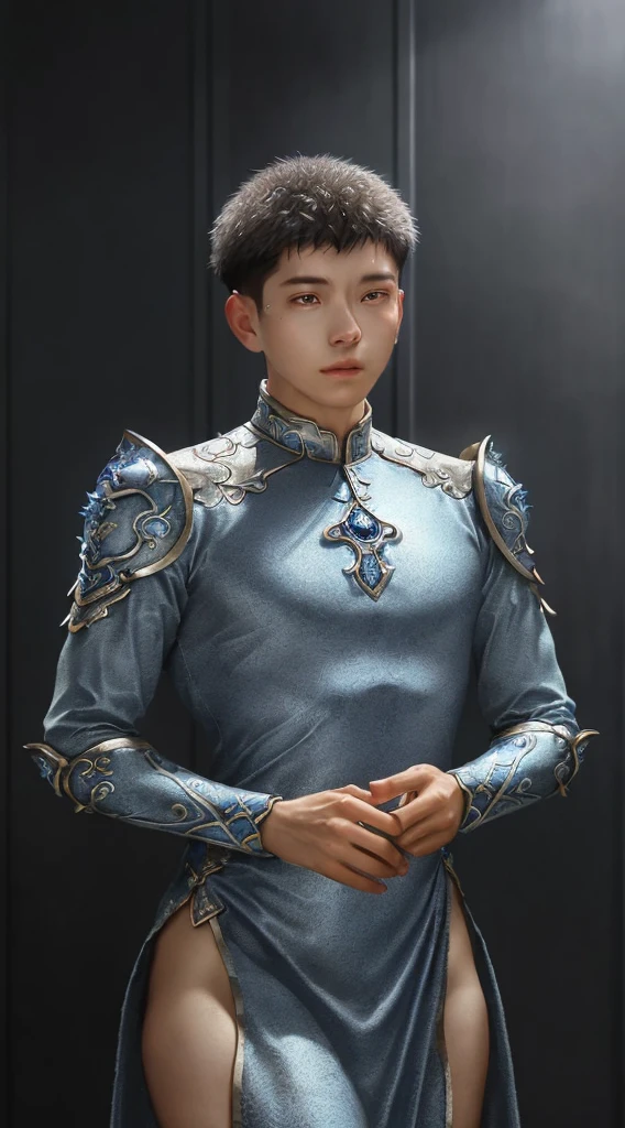 a close up of a young man in a silver and blue dress, chengwei pan on artstation, by Yang J, detailed fantasy art, stunning character art, fanart best artstation, epic exquisite character art, beautiful armor, extremely detailed artgerm, detailed digital anime art, artgerm on artstation pixiv, armoured man 