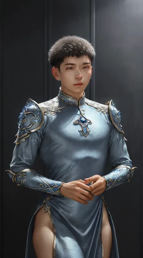 a close up of a young man in a silver and blue dress, chengwei pan on artstation, by yang j, detailed fantasy art, stunning char...