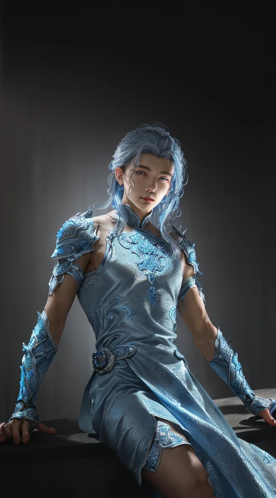 un primer plano de un joven con un vestido plateado y azul, sartén chengwei en artstation, by Yang J, arte de fantasía detallado, impresionante arte de personajes, fanart mejor estación de arte, Arte de personajes exquisito y épico., hermosa armadura, germen artístico extremadamente detallado, arte de anime digital detallado, artgerm en artstation pixiv, hombre armado 