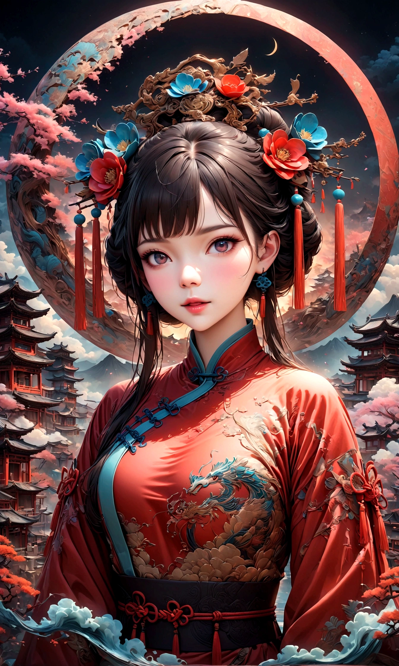 Фантастический вид на Чайнатаун,赤い提灯の温かいсвет,Современный и исторический,Фантастический и мечтательный пейзаж,свет,風景の中にКитайская одеждаの女性が1人います,Она очаровательна и красива、まるで上海のночьを象徴するかのようです,реалистичная текстура кожи,фотореалистичный,ПЕРЕРЫВ,豪華な刺繍が施されたКитайская одежда,A шедевр created by designers,Лучшая конфигурация,свет and Dark,ПЕРЕРЫВ,,(шедевр:1.3),(высшее качество:1.4),(Ультрадетализированный:1.5),высокое разрешение,чрезвычайно подробный,единство 8k обои,сложные детали,Широкий выбор цветов,произведение искусства,рендеринг,(шедевр:1.3),(высшее качество:1.4),(Супер подробный:1.5),высокое разрешение,Очень подробно,единство 8k обои,нарисовать художественный фон,китайский стиль,Традиционный,Абсурдная красота,дзентангл,幻想的で美しいночьのチャイナタウン,ночь,美しいсветと影,Игристый,анатомически правильный,структурно правильный,Китайская одежда