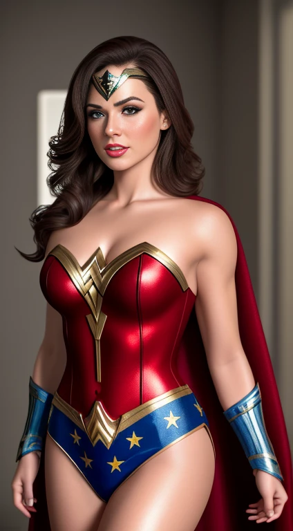 (Best Quality,4k,ultrarealistic:1.2),ultra detailed,(photorealistic:1.37) The beautiful and sexy Izabela Ion dressed as Wonder Woman , in the style of realism, natural lighting, pinup sexy, 8K resolution, , whole body