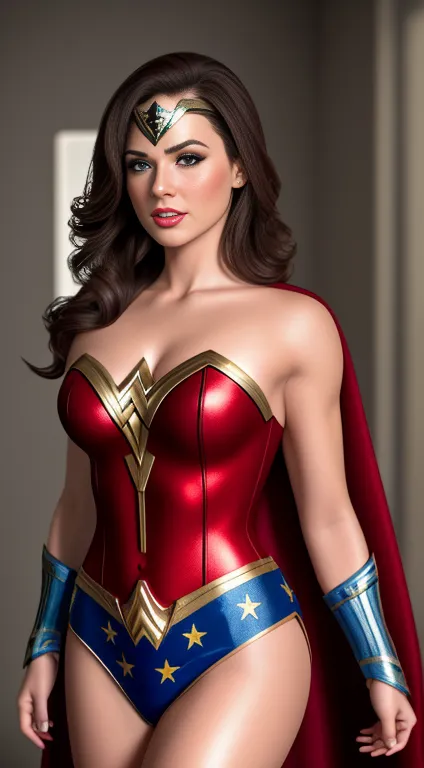 (Best Quality,4k,ultrarealistic:1.2),ultra detailed,(photorealistic:1.37) The beautiful and sexy Izabela Ion dressed as Wonder W...