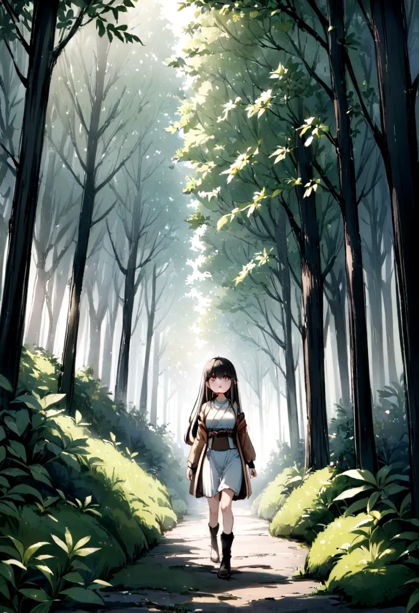 (auta resolution,best qualityer), girl walking in the forest 