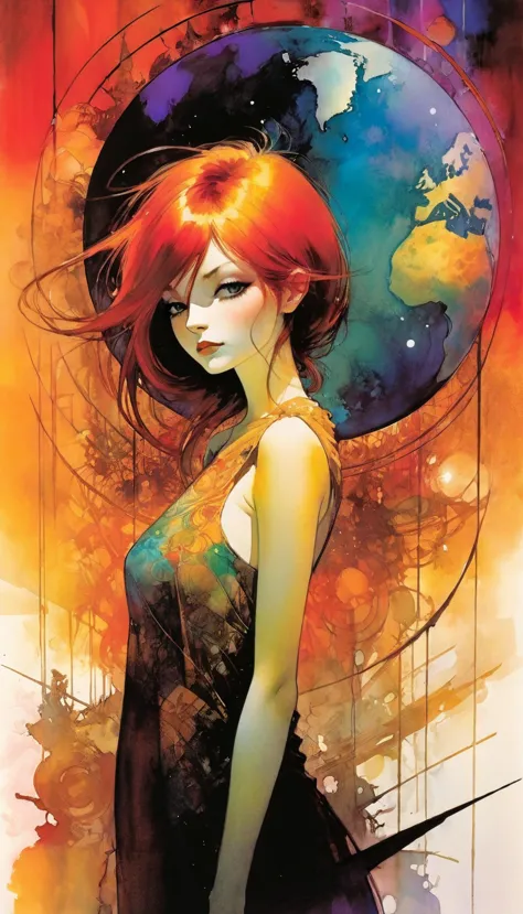 The world, Artwork inspired by Bill Sienkiewicz, vivid colors, intricate details, oil.
