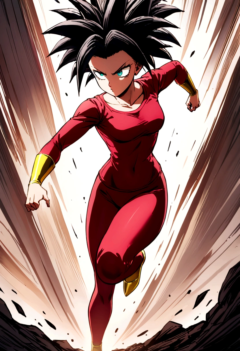 Kefla with black hair up, with red top and leggings, One punch man style -  SeaArt AI