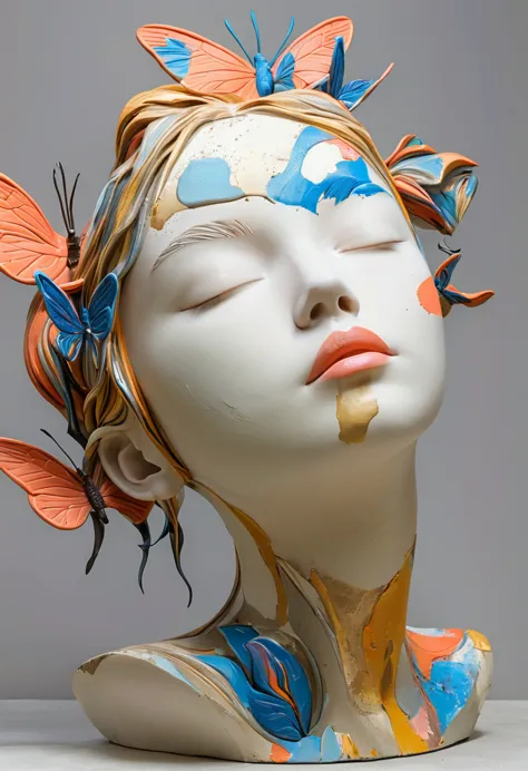 3d sculpture，clay sculpture，rough surface，random pattern，grace，artistic beauty，artistic creativity：1.37