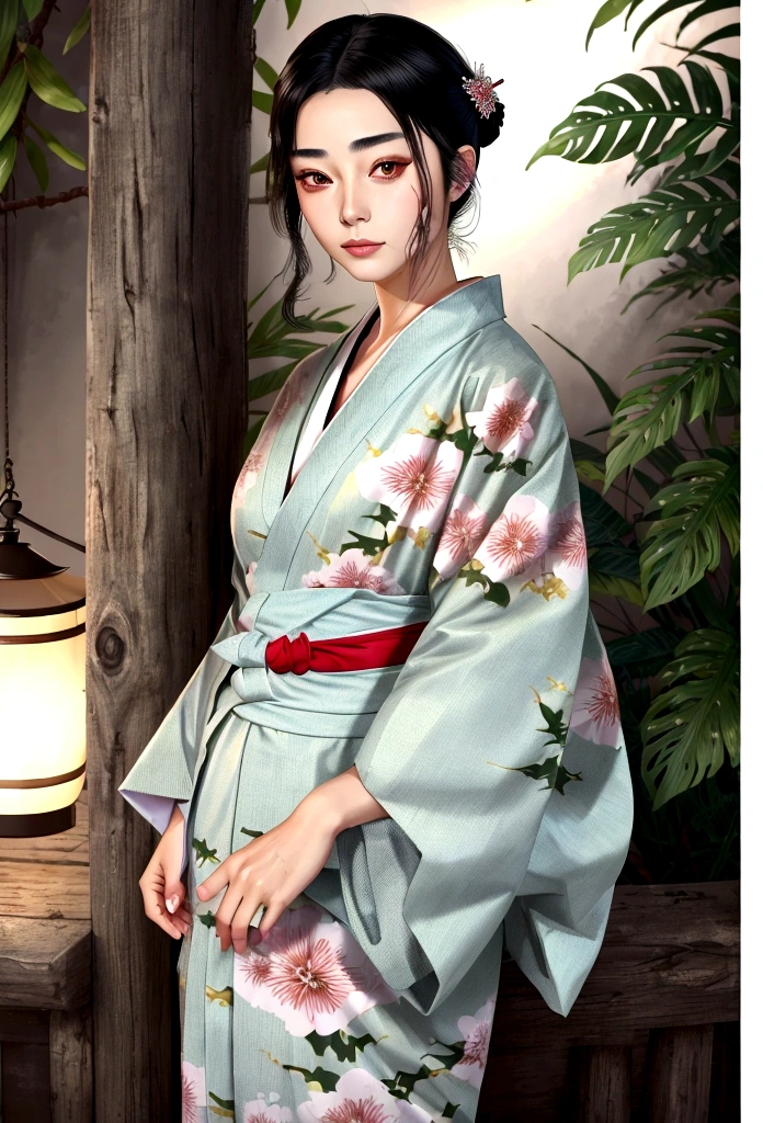 ((Top Quality, 8K, Masterpiece: 1.3)), Sharp Focus: 1.2, (Super Beautiful Face: 1.0), (Glossy Skin: 1.0), Realistic Photos, Black Hair, Realistic Pupils, Movie Lighting, Highly Detailed Eyes and Face, Movie Lighting,  (Cowboy Shot: 1.0),  (kimono, hakama, obi: 1.15),　(Korean Cute Actress), in nature, classic kimono,