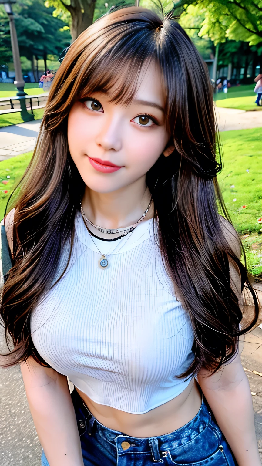 Araffe asian woman with long hair and a white top posing for a picture -  SeaArt AI