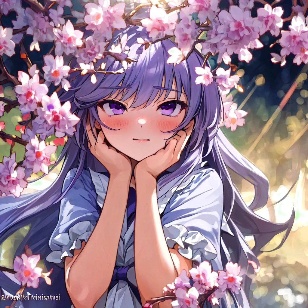 best quality, masterpiece, ultra-detailed, kazami kazuki, silver hair, 1 girl, solo,  long hair, purple eyes, , yandere trance, yandere hands on own face,hands on own cheeks, closeup