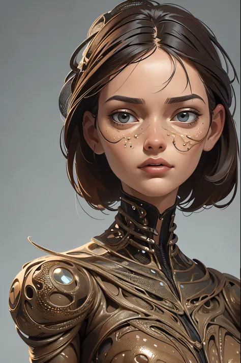 a close up of a girl with a metal structure body, a hyperrealistic painting inspired by peter gric, zbrush central contest winne...