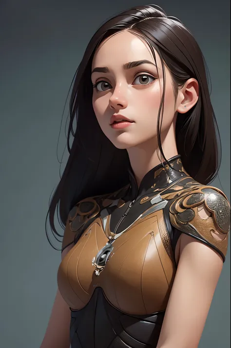 a close up of a girl with a metal structure body, a hyperrealistic painting inspired by peter gric, zbrush central contest winne...