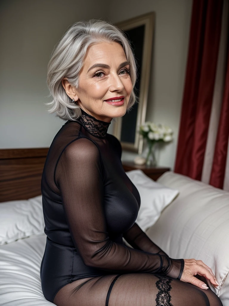 Mature old woman 80 years with silver hair, plus size, old face and body  with ma - SeaArt AI