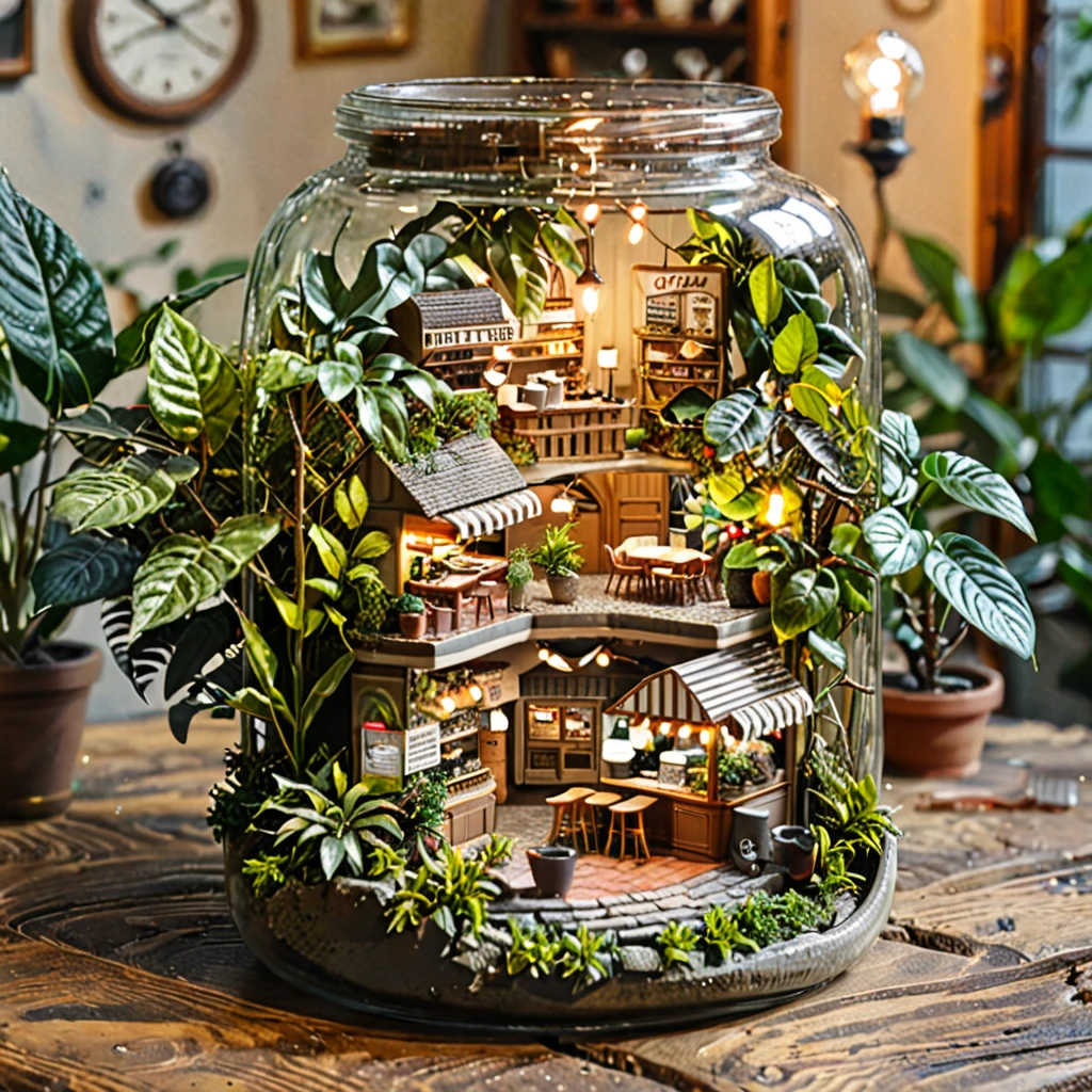 photography,(masterpiece, top quality, best quality),(ultra-detailed, absolutely resolution),((16k, high res)). (retro café and house plants, interior))