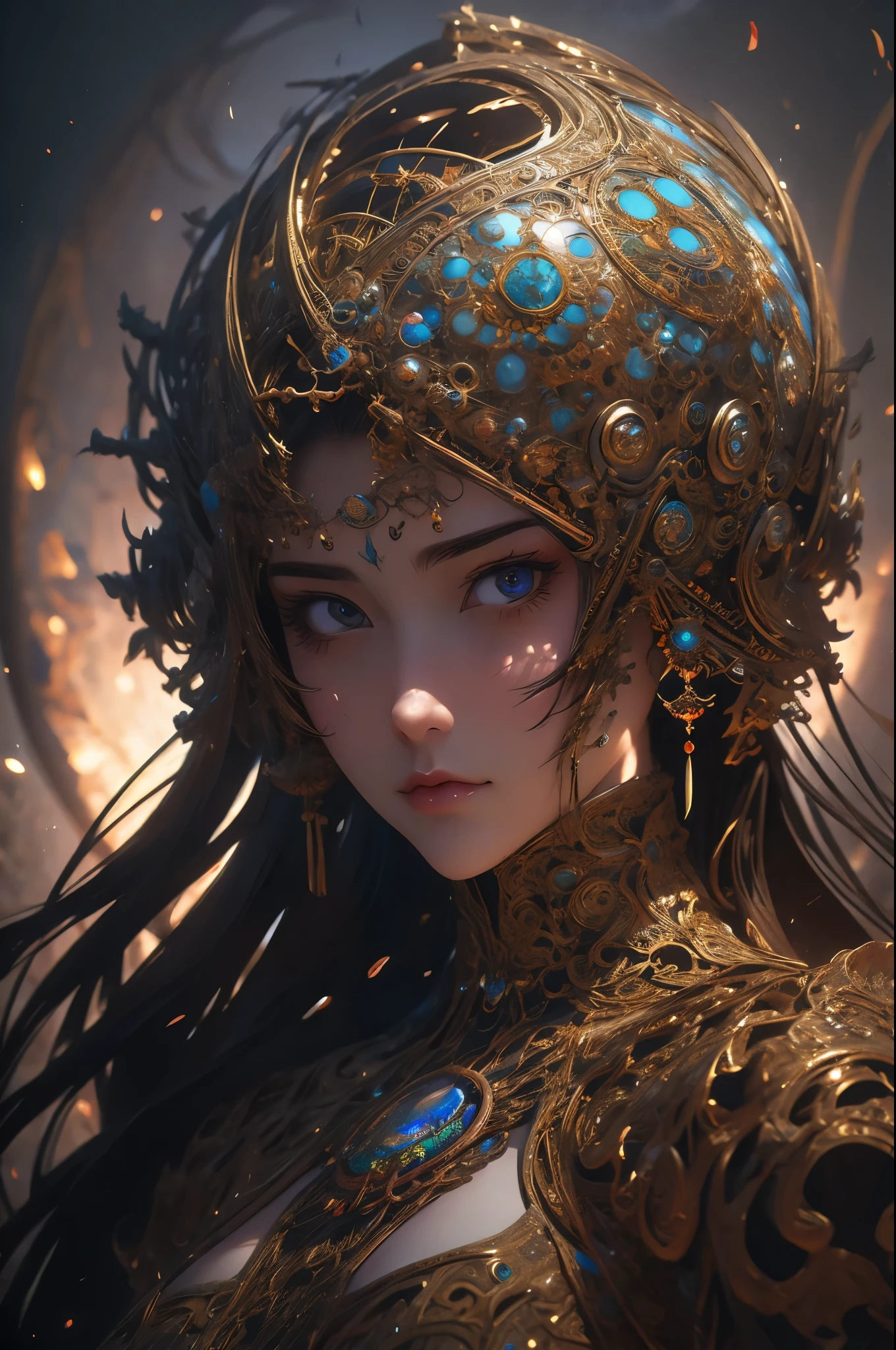 une fille avec un corps à structure métallique, seins gigantesques, gros globe oculaire d&#39;anime, une peinture hyperréaliste inspirée de Peter Gric, gagnant du concours central zbrush, Hyperréalisme, Art surréaliste très détaillé, illustration hyperréaliste, surréalisme hyperréaliste, photoréaliste très complexe, extrêmement hyperdétaillé, Art hyper détaillé, Des illustrations incroyablement détaillées, hyperréaliste très complexe, Thomas Veyrat complexe