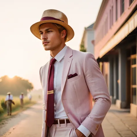 photorealistic, cinematic, raw photo, low angle shot, man, 25 years old, blond hair, tan skin, short side part hairstyle, clean ...