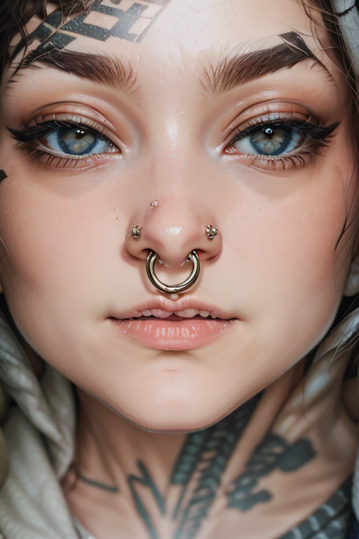 　Precision Images　Detailed Images　 Face close-up　（Septum Piercing - a huge, perfectly round nose ring）:1.5　