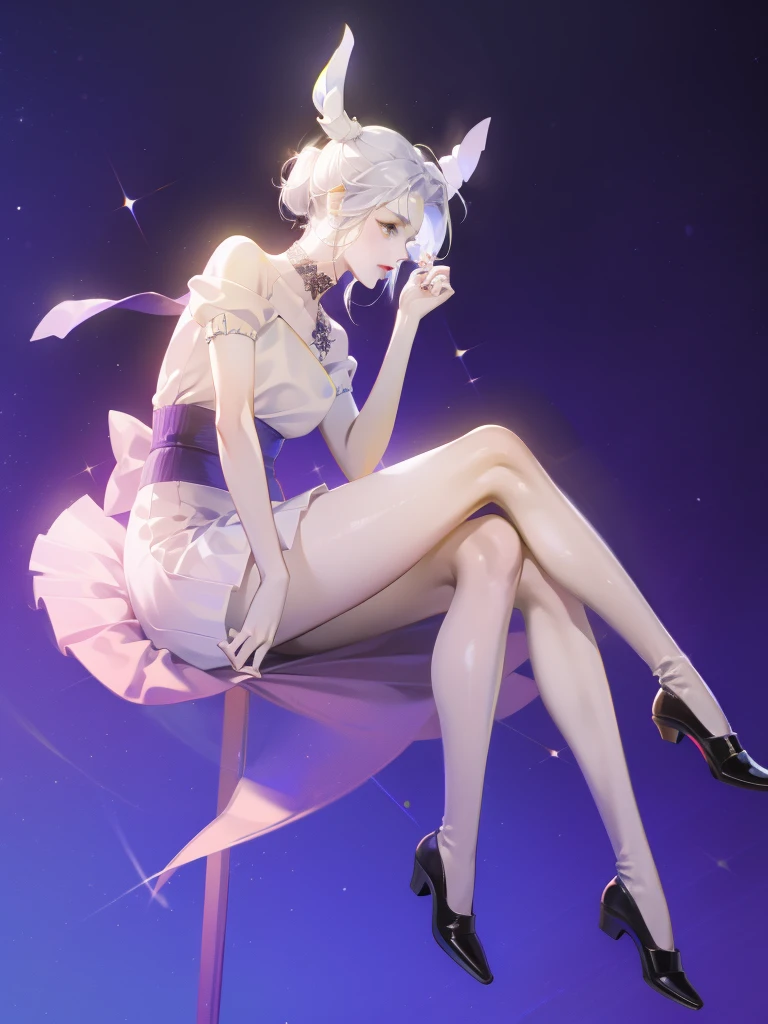 1 girl，Shimizu，Blue Butterfly，Pure white gauze skirt，shiny，Sitting in the air
