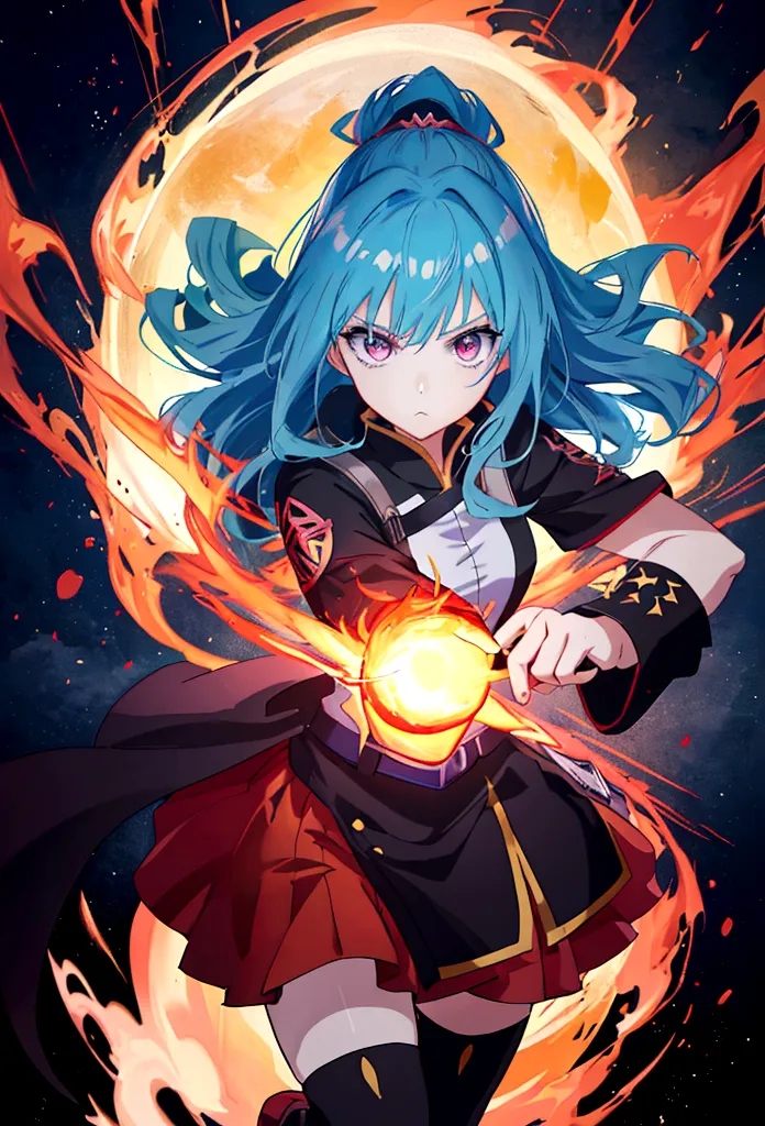 Cartoon image of a girl holding a sword and a fireball, Anime Style 4 k, Spectacular 8K HD anime shots, Anime Style. 8K, Demon S...