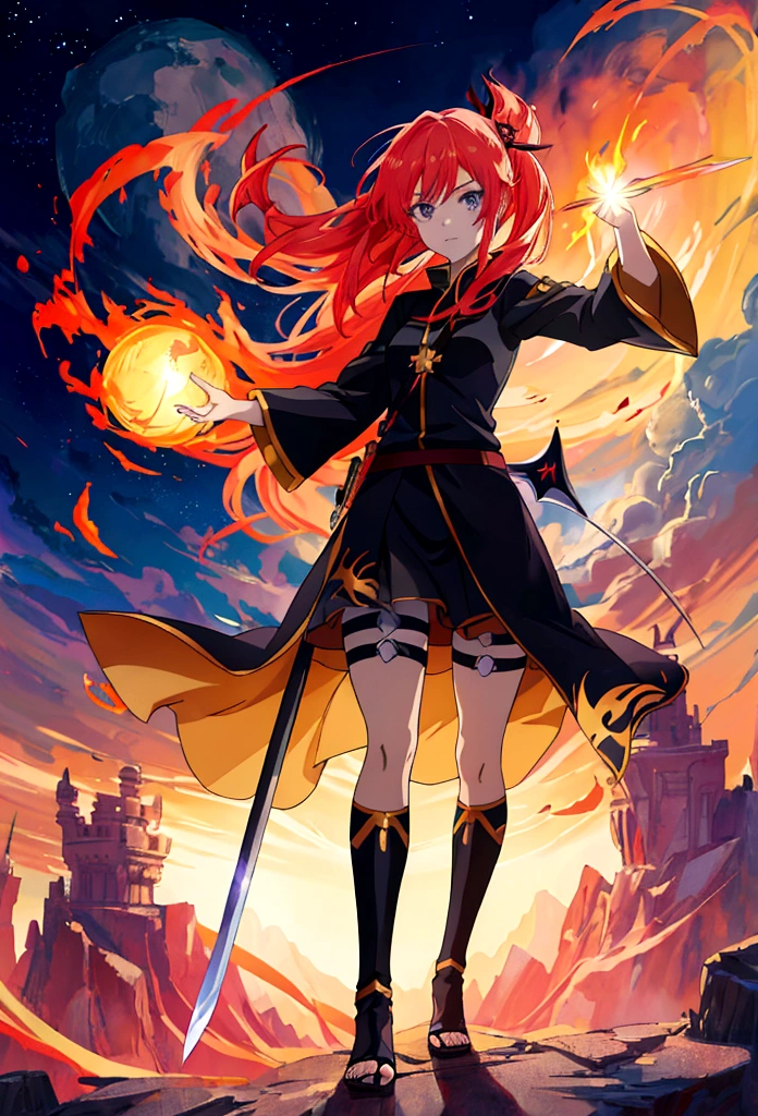 Cartoon image of a girl holding a sword and a fireball, Anime Style 4 k, Spectacular 8K HD anime shots, Anime Style. 8K, Demon Slayer Art Style, anime wallpaper 4k, anime wallpaper 4k, すごいアニメ 8K, epic Anime Style, anime art wallpaper 4k, anime art wallpaper 4k, Anime Cover, 4k anime wallpaper